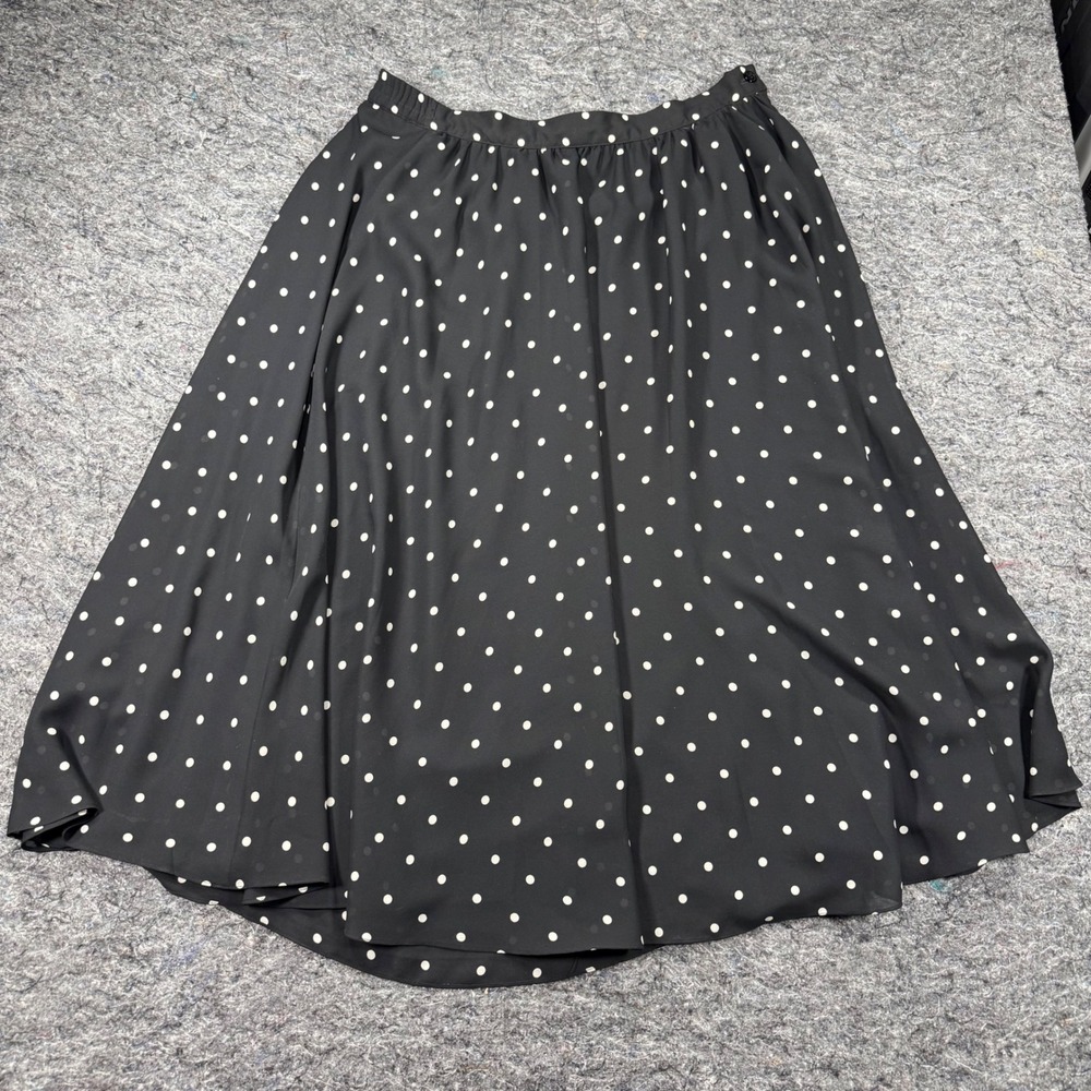 Chaus Black Polka Dot Midi Skirt Size 12 A-Line Flowy Elastic Waist RN 51323